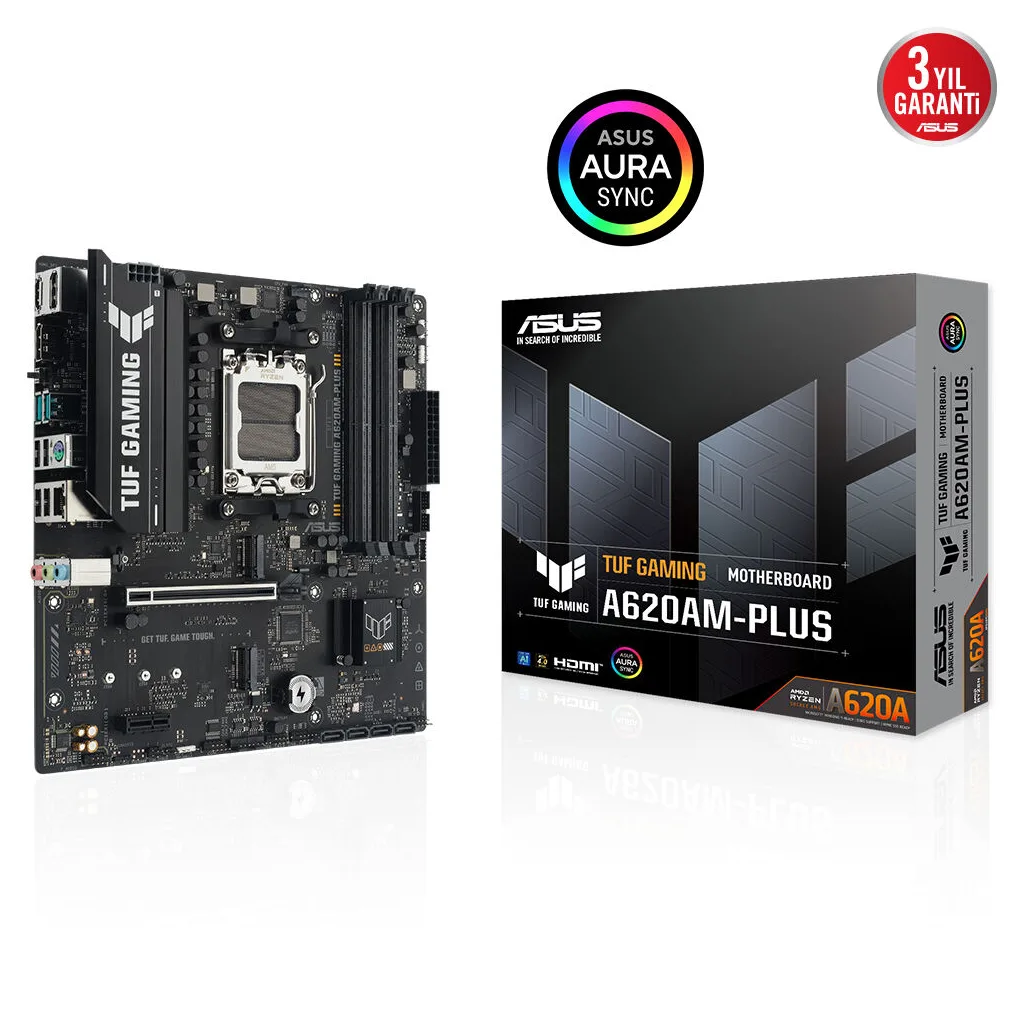 ASUS TUF GAMING A620AM-PLUS, 4xDDR5, 2x M.2, HDMI, 2xDP, AMD Ryzen 7000 Serisi, AM5 Soket Anakart