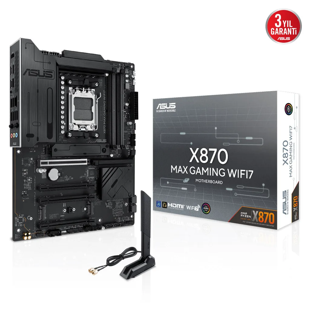 ASUS X870 MAX GAMING WIFI7, 4xDDR5, 3x M2, HDMI, DP, Type-C, Wi-Fi 7, Bluetooth v5.3, AM5 Soket GAMING Anakart