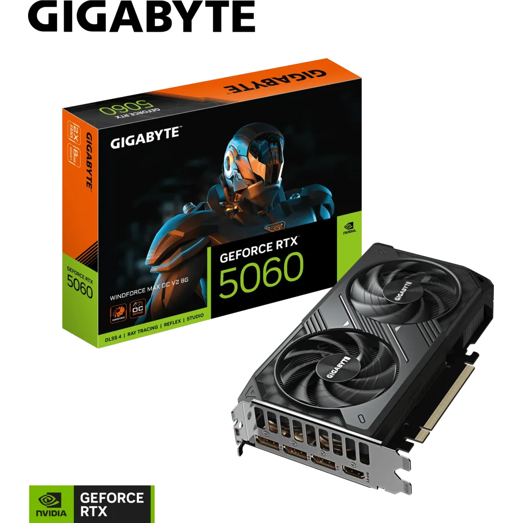 GIGABYTE GV-N5060WF2MAX OCV2-8GD, RTX5060, WINDFORCE MAX OCV2, 8Gb, GDDR7, 128BIT, 2 Fanlı, 1xHDMI, 3xDP, GAMING Ekran KARTI