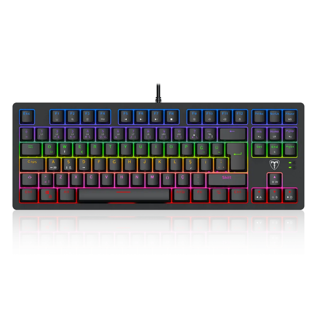 T-DAGGER T-TGK311-RD, BALI, USB Kablolu, Türkçe Q, Rainbow Backlight, Red Mekanik Switch, 87 Tuşlu, Gaming Klavye