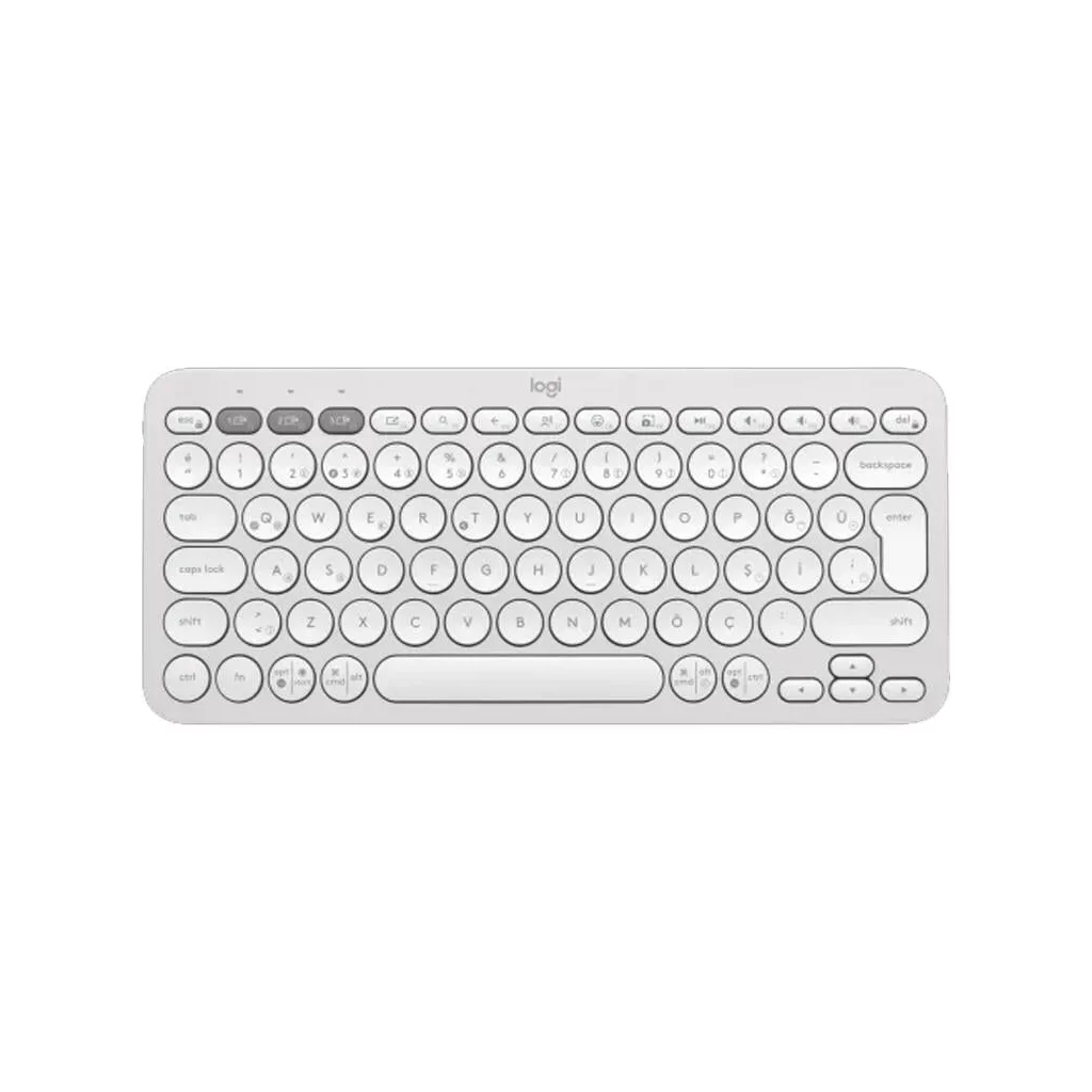 LOGITECH K380S, Pebble Keys 2, Beyaz, 920-011860, Bluetooth, Türkçe, Q, Multimedya, Mini Klavye