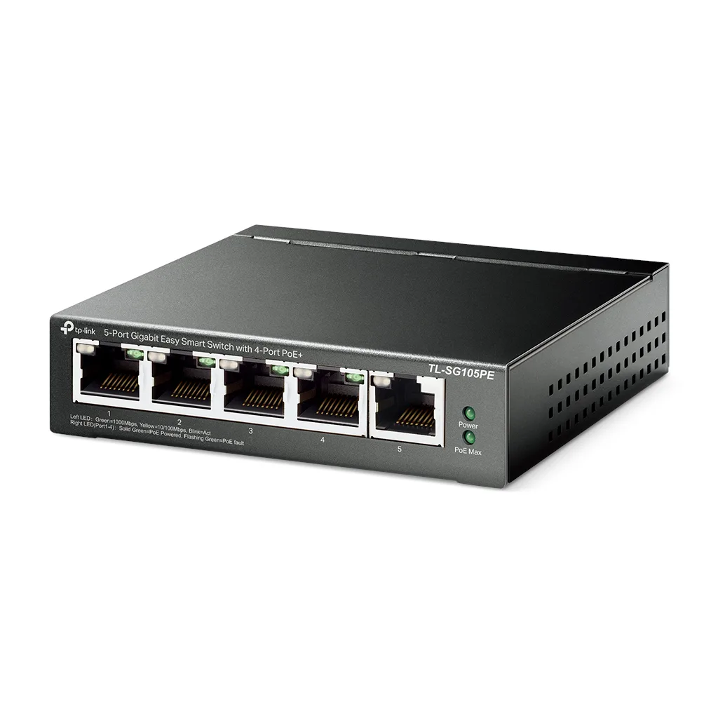 TP-LINK TL-SG105PE, 5 Port, GigaBit, 4 Port Poe, 65W, Easy Smart, Yönetilebilir, Metal Kasa, Masaüstü Switch