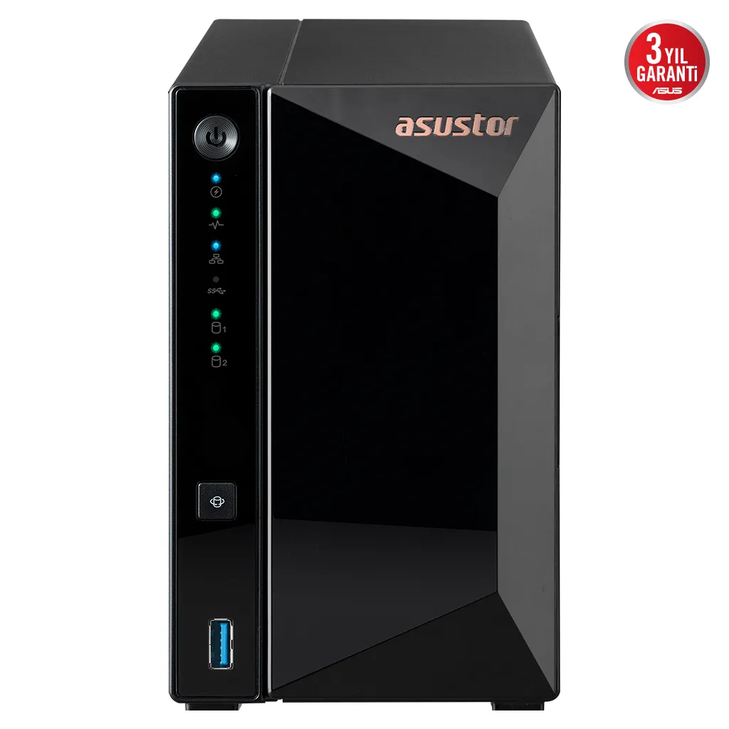 ASUSTOR AS3302T V2, 2Gb DDR4 Ram, 2 Yuvalı (2x20TB Destek), 1x2.5GbE Network, 3xUSB 3.2, Tower NAS (Yedekleme) Cihazı