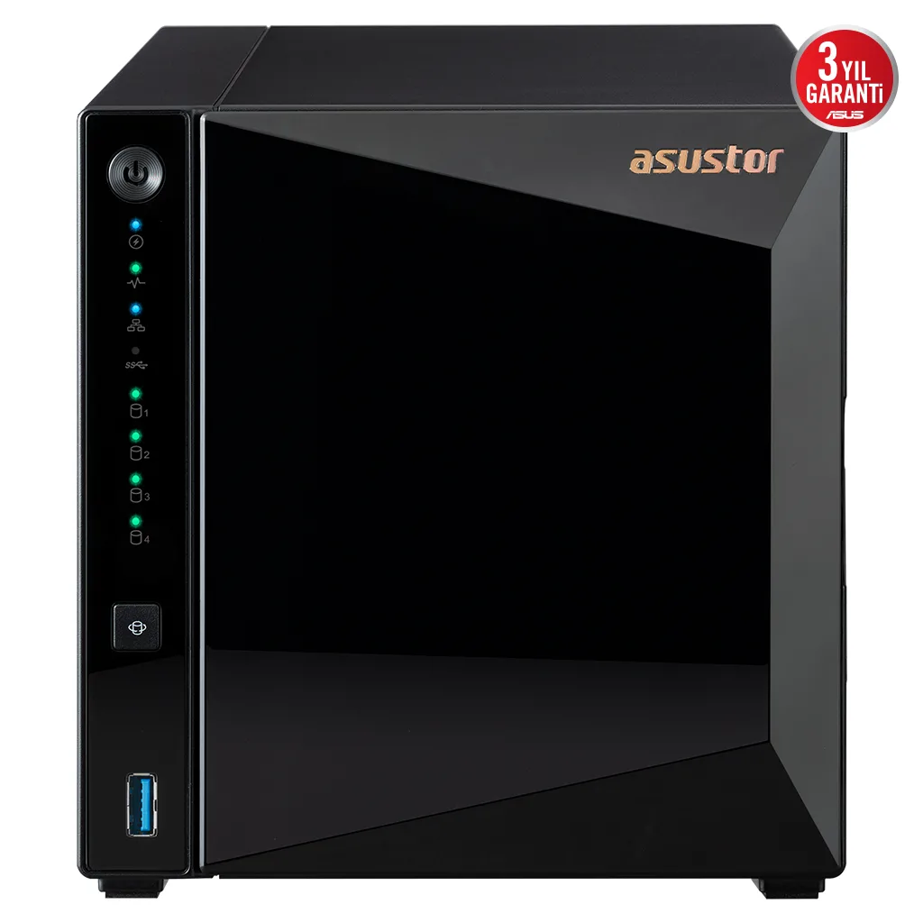 ASUSTOR AS3304T V2, 2Gb DDR4 Ram, 4 Yuvalı (4x20TB Destek), 1x2.5GbE Network, 3xUSB 3.2, Tower NAS (Yedekleme) Cihazı