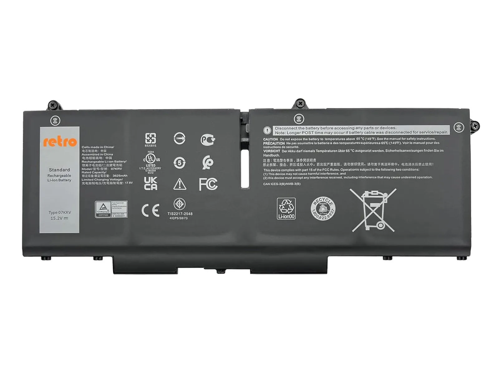 RETRO Dell Latitude 5530, 07KRV Notebook Bataryası - Ver.1 - 4 Cell