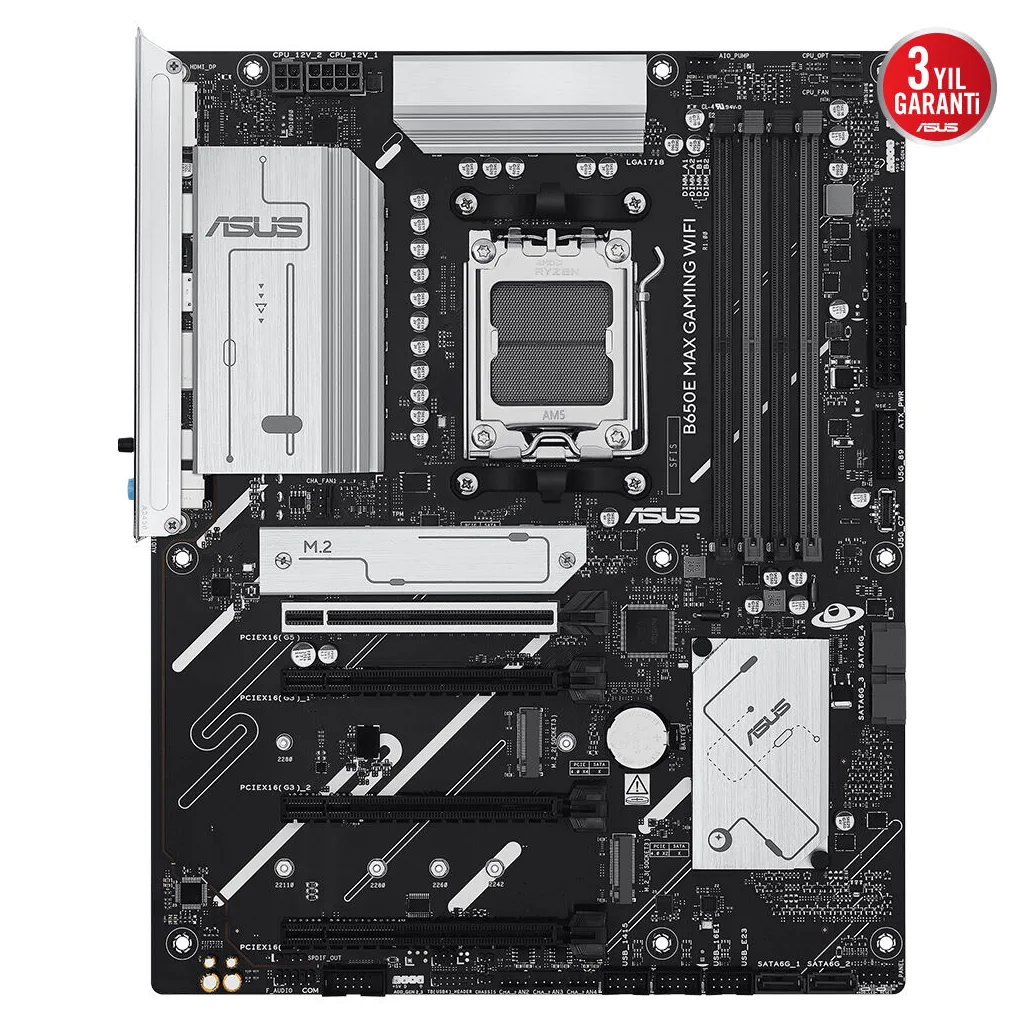 ASUS B650E MAX GAMING WIFI, 4xDDR5, 3xM.2, DP, HDMI, Type-C, Wi-Fi 6E, Bluetooth v5.3, AM5 Soket Gaming Anakart