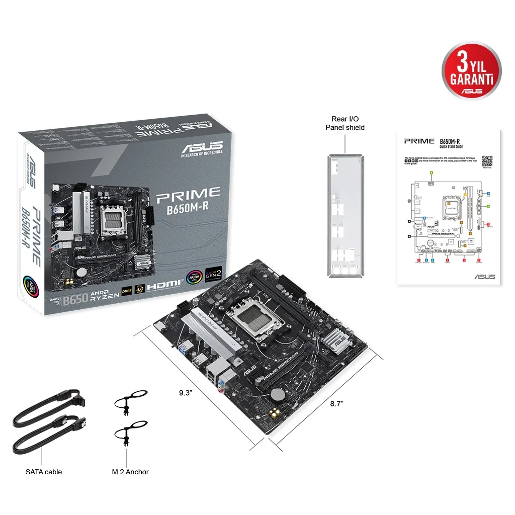 ASUS PRIME B650M-R, 2xDDR5, 2x M.2, HDMI, AM5 Soket Anakart