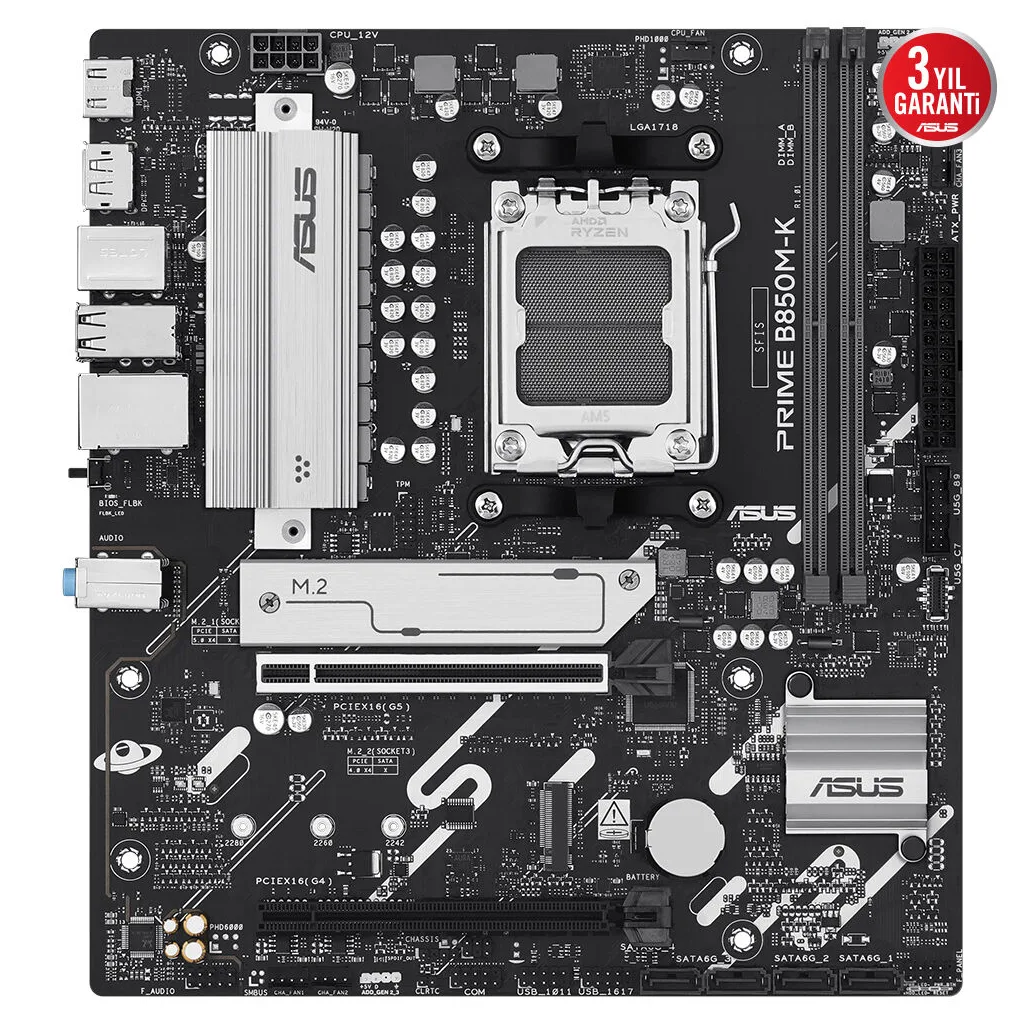 ASUS PRIME B850M-K, 2xDDR5, 2x M.2, DP, HDMI, AM5 Soket Anakart