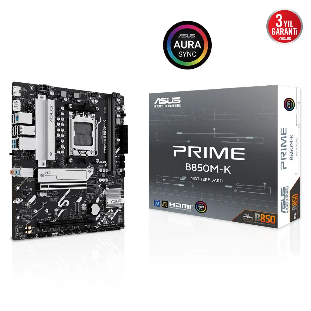 ASUS PRIME B850M-K, 2xDDR5, 2x M.2, DP, HDMI, AM5 Soket Anakart