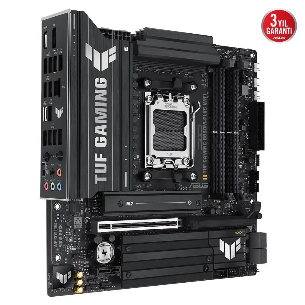 ASUS TUF GAMING B850M-PLUS WIFI, 4xDDR5, 3x M.2, HDMI, DP, Type-C, Wi-Fi 6E, Bluetooth v5.3, AM5 Soket GAMING Anakart