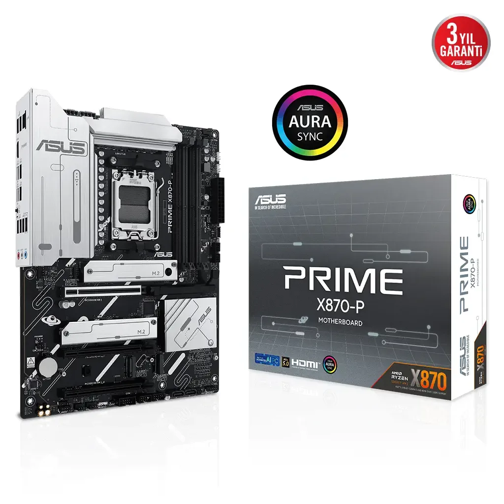 ASUS PRIME X870-P, 4xDDR5, 4xM.2, HDMI, DP, Type-C, AM5 Soket GAMING Anakart