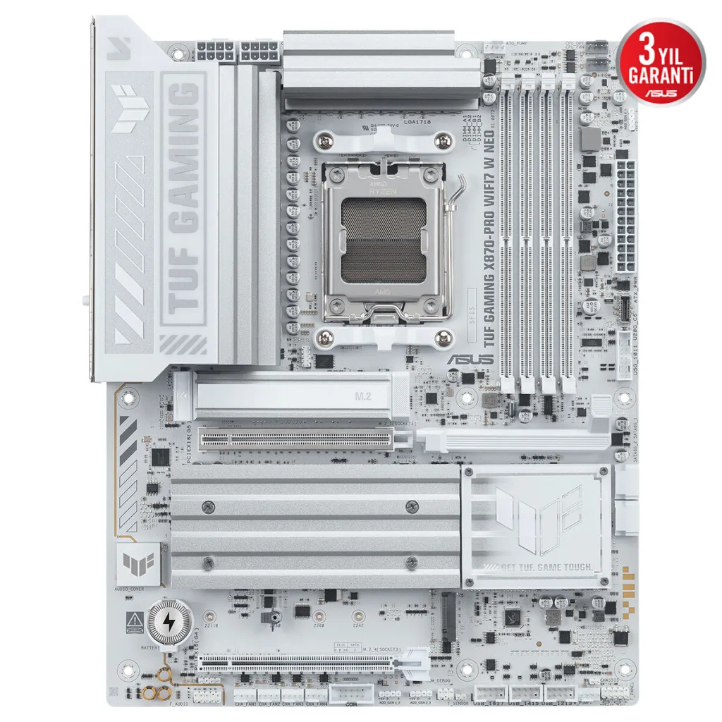 ASUS TUF GAMING X870-PRO WIFI7 W NEO, 4xDDR5, 4xM.2, HDMI, DP, Type-C, Wi-Fi 7, Bluetooth v5.4, AM5 Soket GAMING Anakart