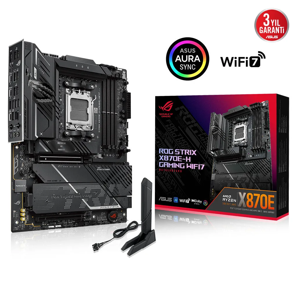 ASUS ROG STRIX X870E-H GAMING WIFI7, 4xDDR5, 4xM.2, DP, HDMI, Type-C, PCIe 5.0, Wi-Fi 7, Bluetooth v5.4, AM5 Soket GAMIN