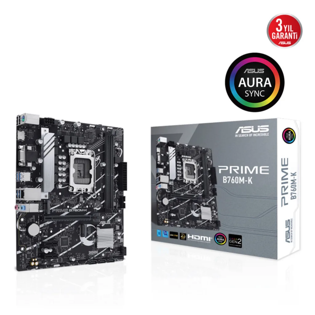ASUS PRIME B760M-K, 2xDDR5, 2x M.2, D-SUB, HDMI, 12-13.14.Nesil, LGA1700 Soket, Anakart