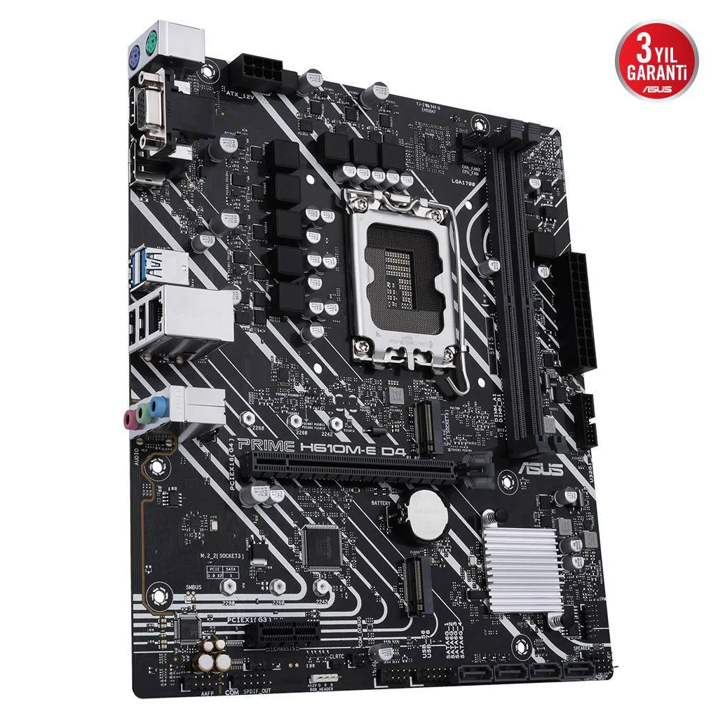 ASUS PRIME H610M-E D4-CSM, 2xDDR4, 2x M.2, D-SUB, HDMI, DP, 12-13.14.Nesil, LGA1700 Soket, Anakart