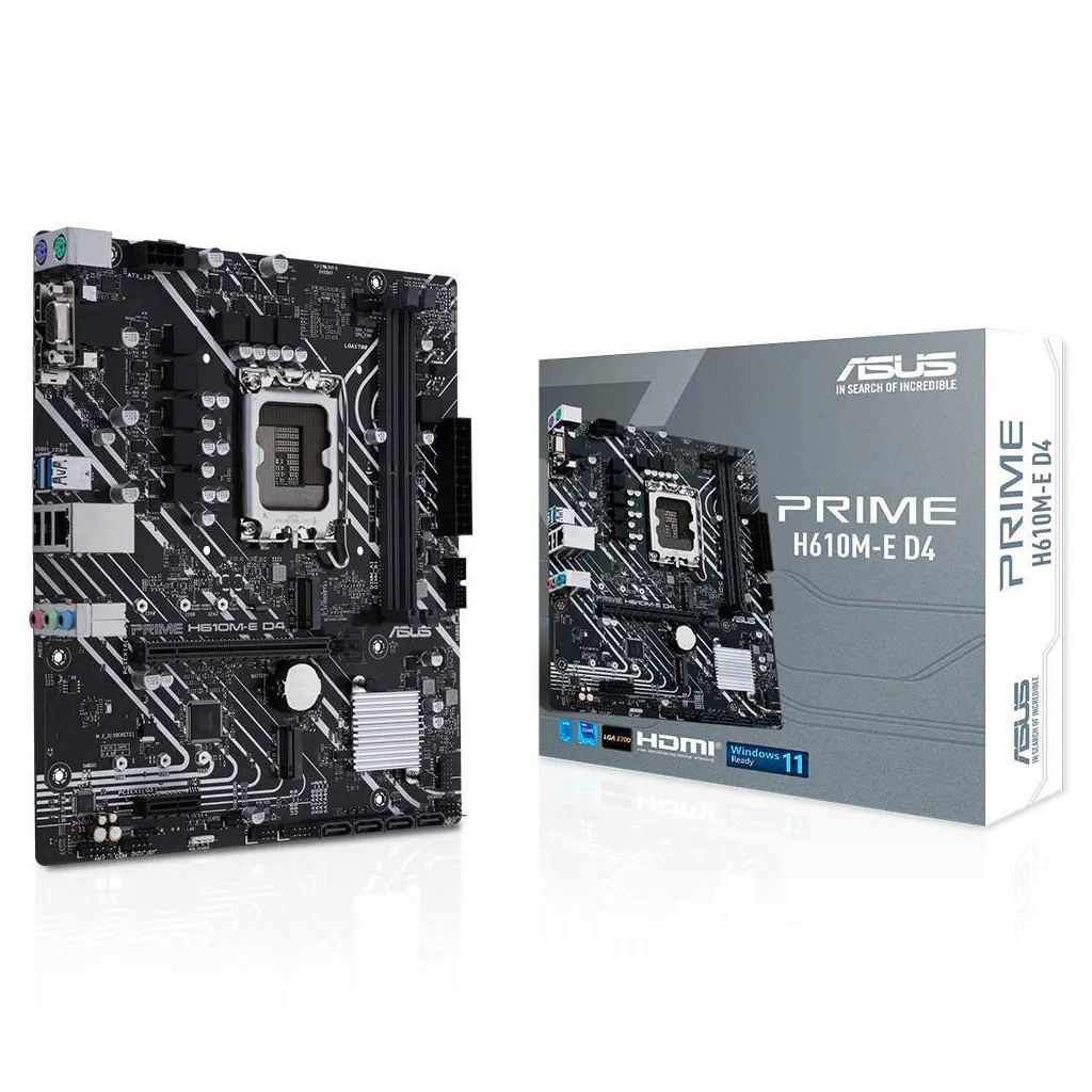 ASUS PRIME H610M-E D4-CSM, 2xDDR4, 2x M.2, D-SUB, HDMI, DP, 12-13.14.Nesil, LGA1700 Soket, Anakart