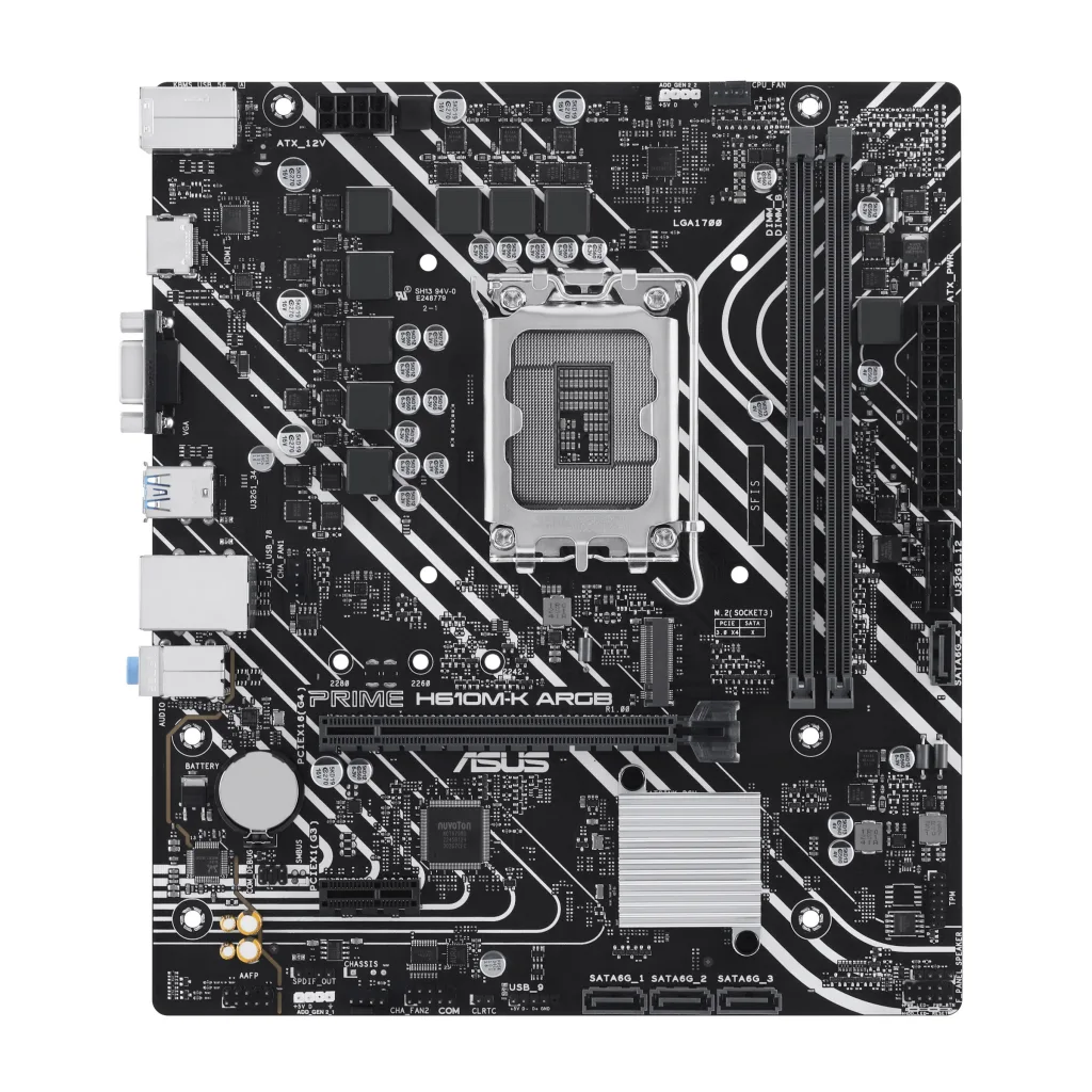 ASUS PRIME H610M-K ARGB, 2xDDR5, M.2,D-SUB, HDMI,12-13.14.Nesil, LGA1700 Soket, Anakart