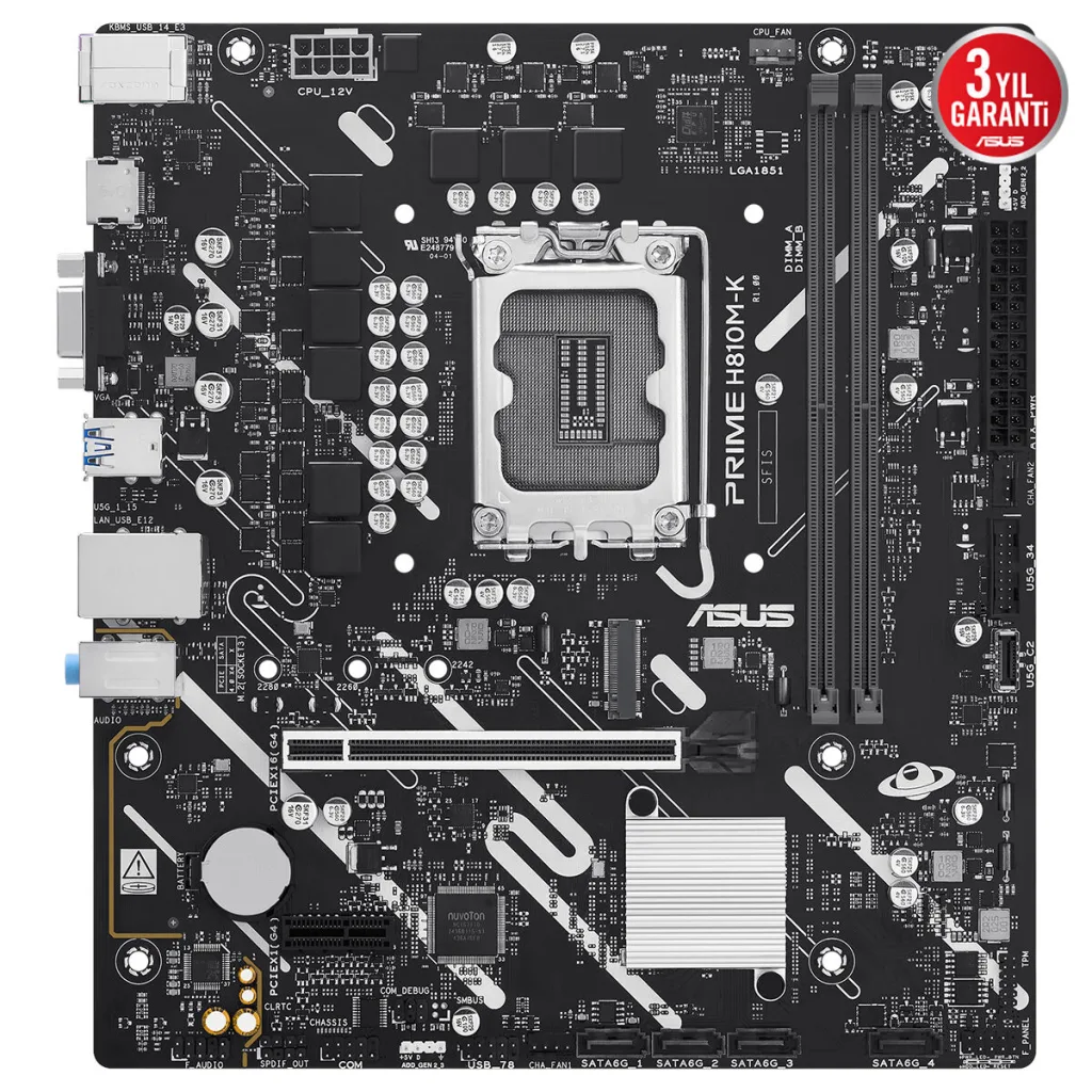ASUS PRIME H810M-K, 2xDDR5, M.2, HDMI, D-SUB, LGA1851 Soket, ATX Anakart
