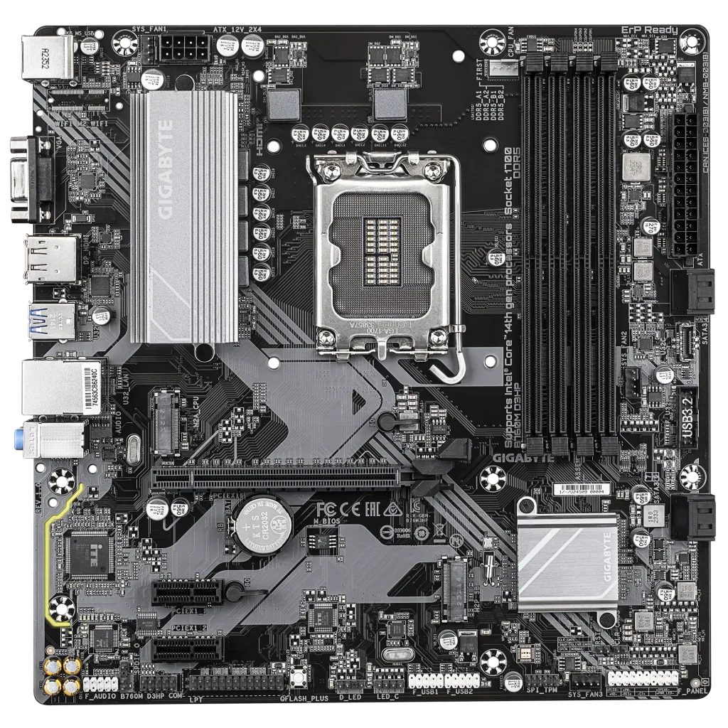 GIGABYTE B760M D3HP DDR5, 4xDDR5, 2xM.2, DP, HDMI, VGA, 12-13.14.Nesil, LGA1700 Soket, Anakart