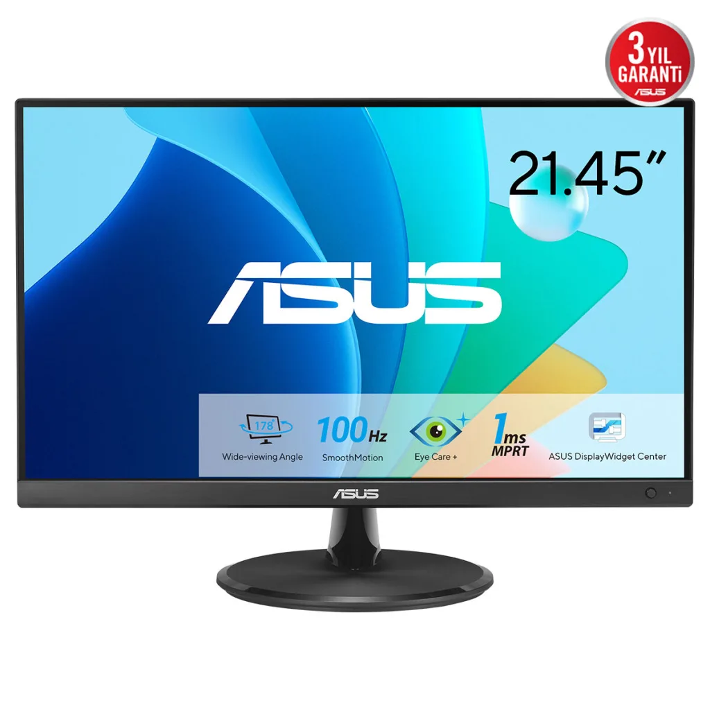 ASUS VP227HF 21,45" 1ms, 100Hz, Full HD, HDMI, D-Sub, VA LED, Çerçevesiz Tasarım, Düşük Mavi Işık, FreeSync Kurumsal Mon