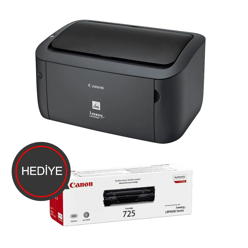 CANON i-SENSYS LBP6030B, Lazer Yazıcı (Siyah), Orjinal 1adet CRG725 Toner Hediyeli (Dakikada 18 Sayfa) ORİJİNAL TONERLİ,