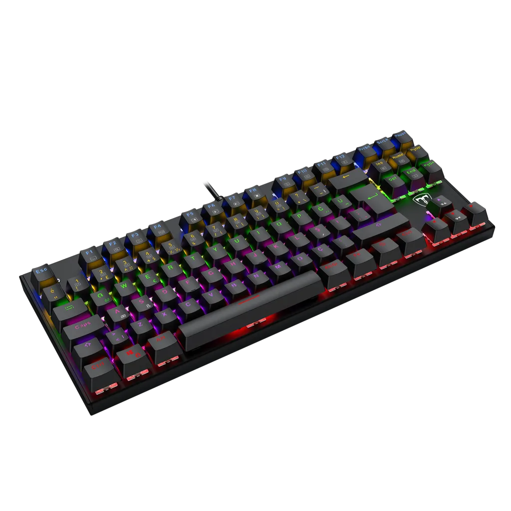 T-DAGGER I-500R, LIGHT CRUISERC , USB Kablolu, Türkçe Q, Rainbow Backlight, Blue Mekanik Switch, 87 Tuşlu, Gaming Klavye