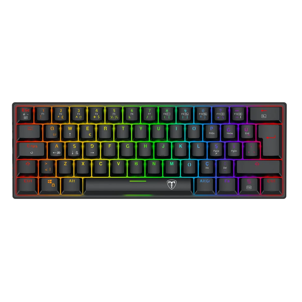 T-DAGGER T-TGK317RGB, VERDE, USB Kablolu, Bluetooth, Türkçe Q, RGB Backlight, Red Mekanik Switch, 61 Tuşlu, Gaming Klavy