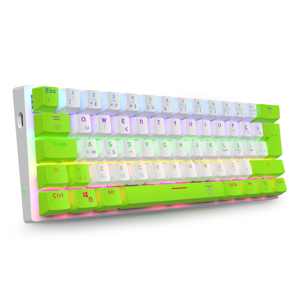 T-DAGGER T-TGK321WG-LIT, ARENA LITE, USB Kablolu, Türkçe Q, Rainbow Backlight, Red Mekanik Switch, 61 Tuşlu, Gaming Klav
