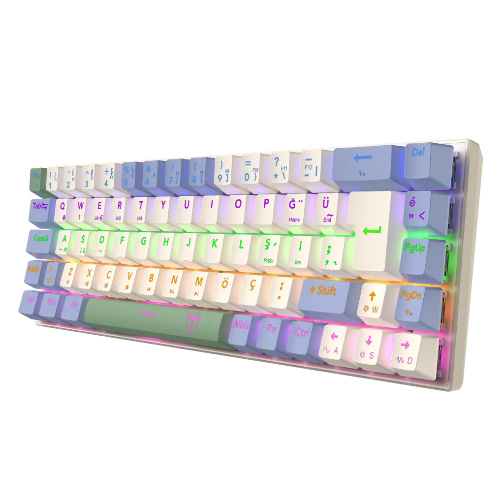 T-DAGGER T-TGK325BCG, VIATOR, USB Kablolu, Türkçe Q, Rainbow Backlight, Red Mekanik Switch, 68 Tuşlu, Gaming Klavye