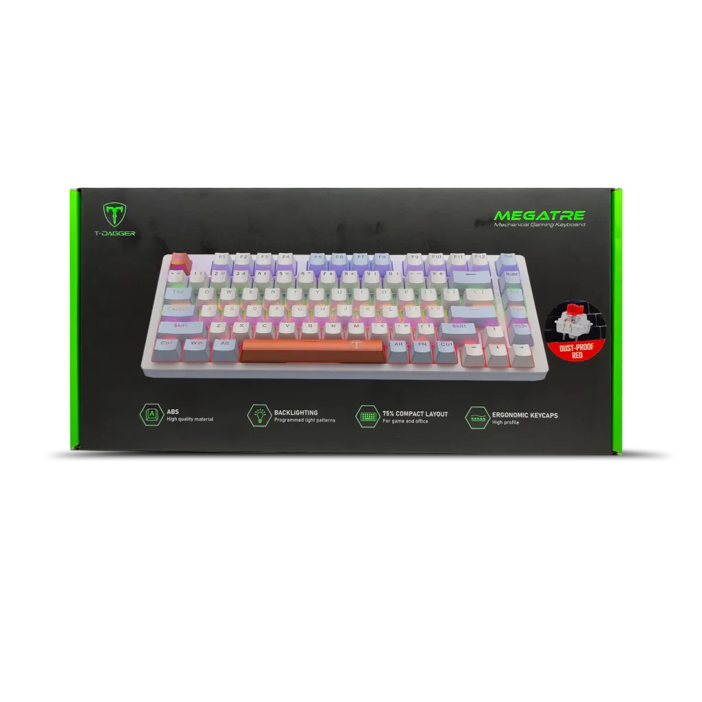 T-DAGGER T-TGK326WBO, MEGATRE, USB Kablolu, Türkçe Q, Rainbow Backlight, Red Mekanik Switch, 82 Tuşlu, Gaming Klavye