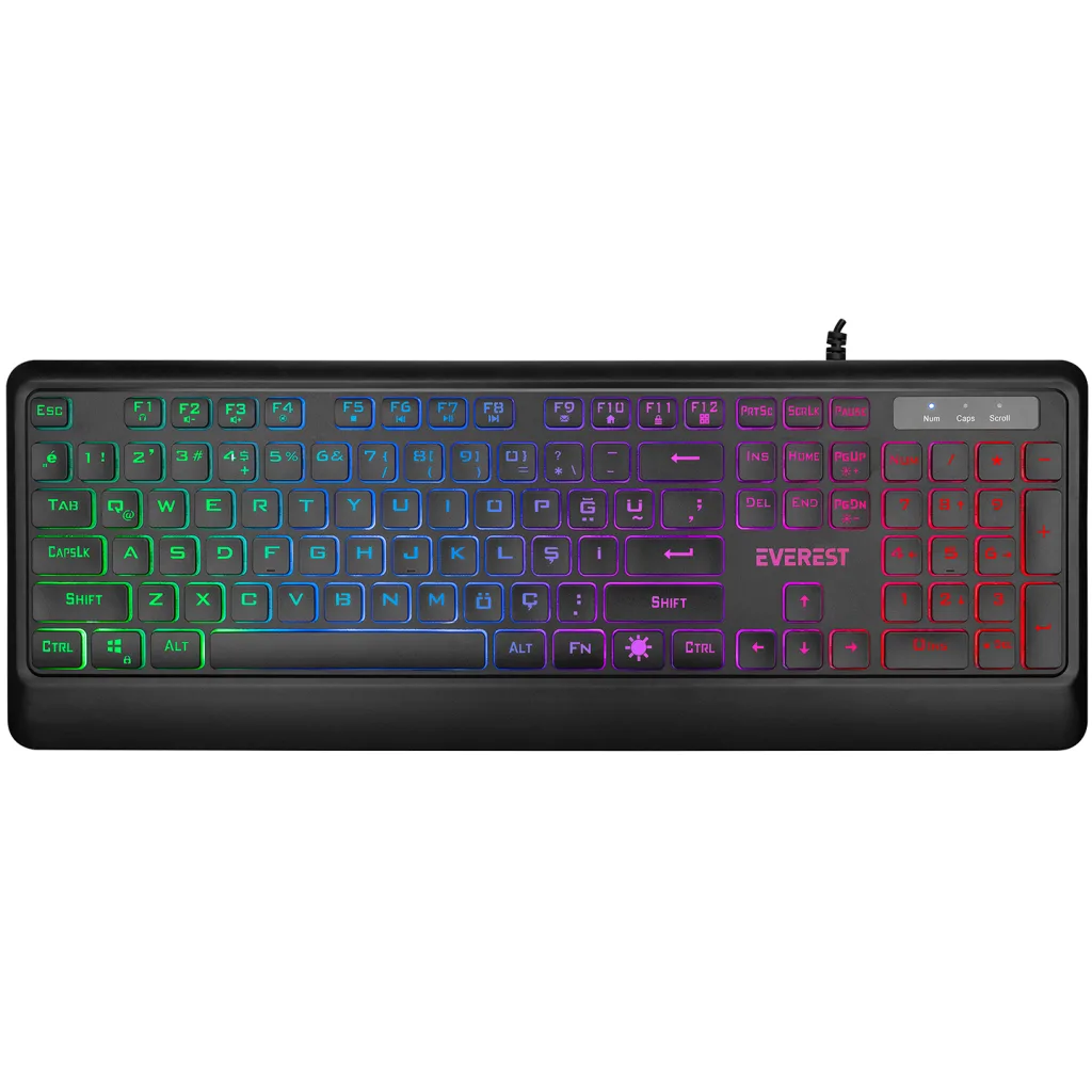 EVEREST KM-R59, FORZA, USB Kablolu, Türkçe Q, Rainbow Backlight, Memran Tuşlar, Gaming, Klavye Mouse Set