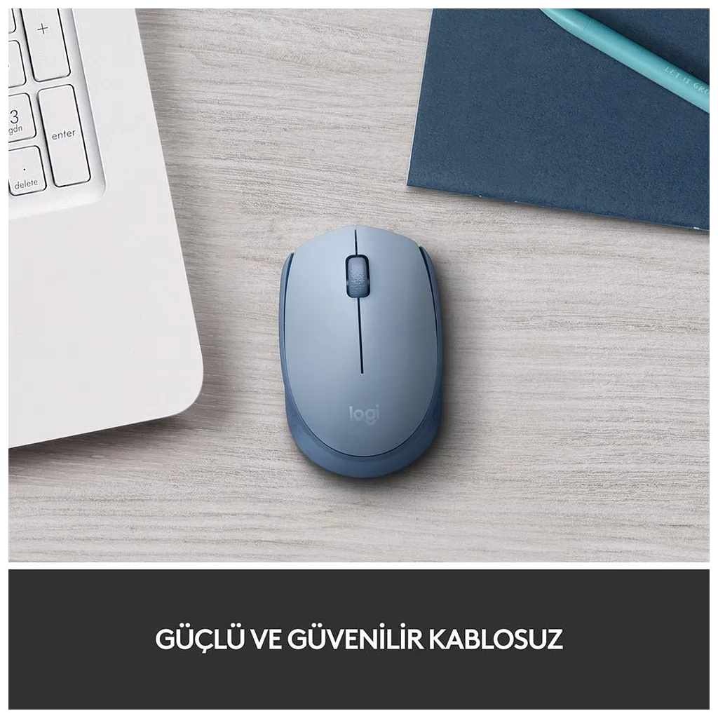 LOGITECH 910-006866, M171 BlueGrey, USB Nano 2,4G Kablosuz, 1000dpi, Optik, 3 Tuşlu, 12ay Pil Ömrü, Mouse