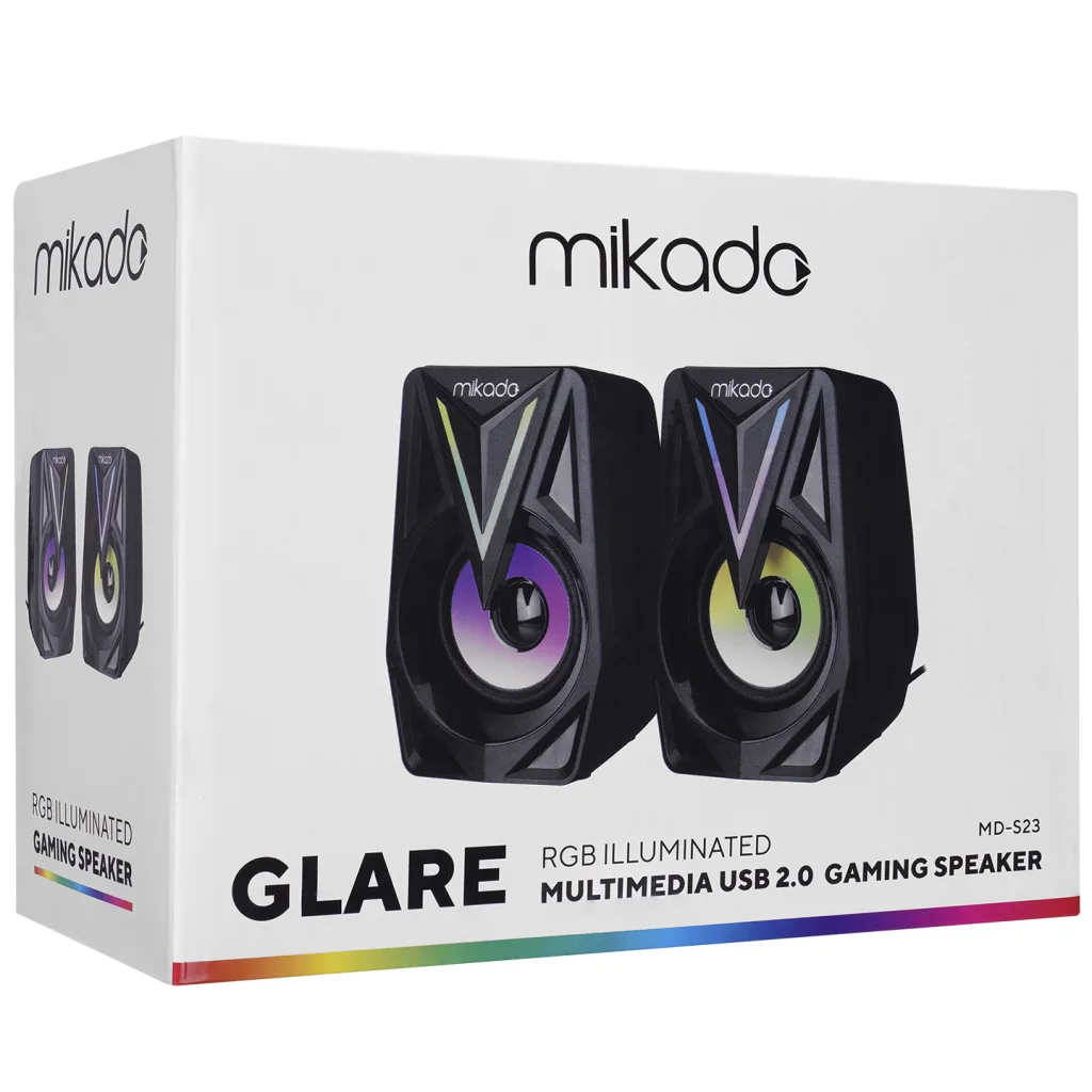 MIKADO MD-S23 GLARE, 6W, 1+1, Masaüstü, RGB Aydınlatma, USB, Siyah Kasa, Speaker