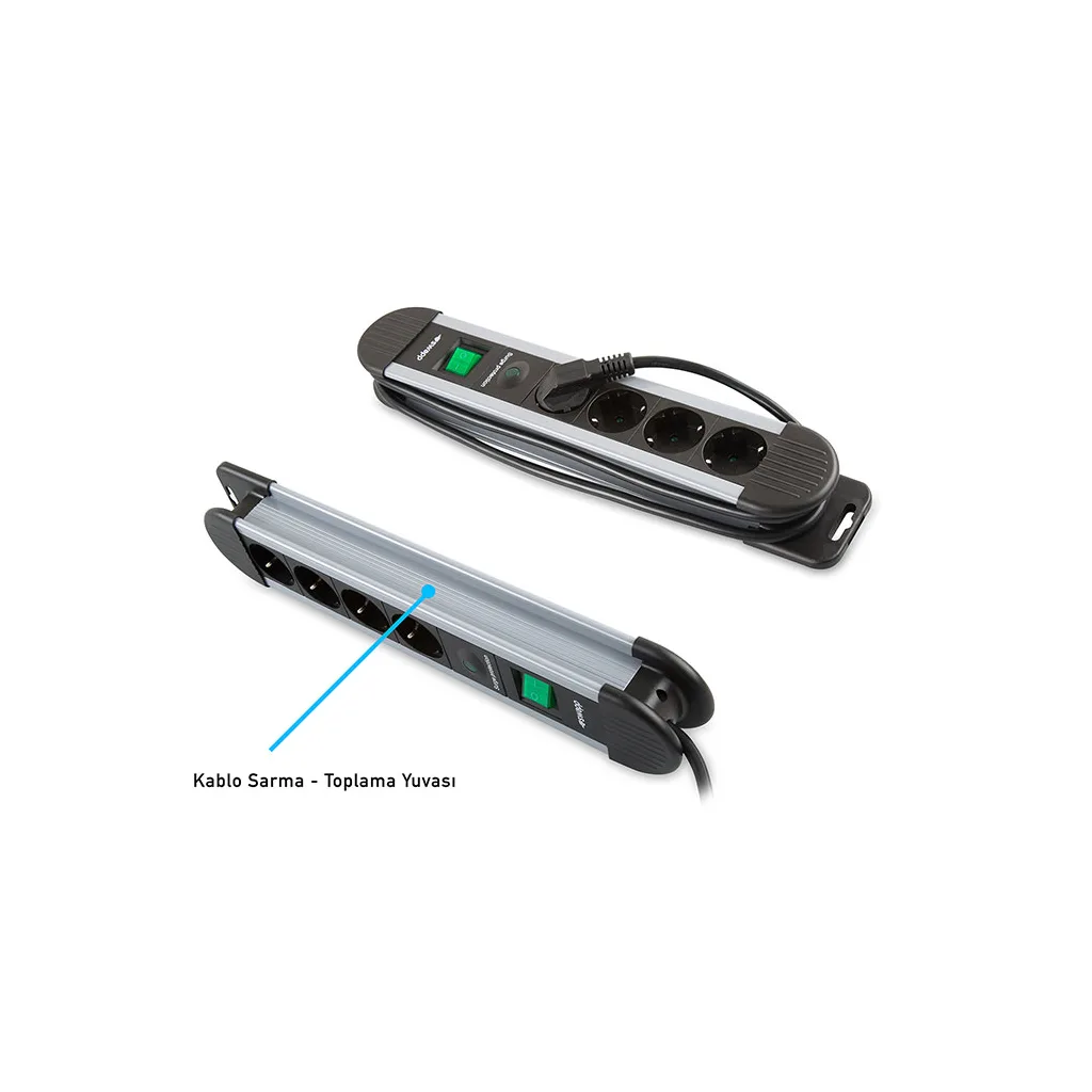 S-LINK Swapp SPGKS05, 5 Soket, Akım Korumalı Priz, 1.5Mt Kablo, 900 Joule (Gri) %100 Bakır