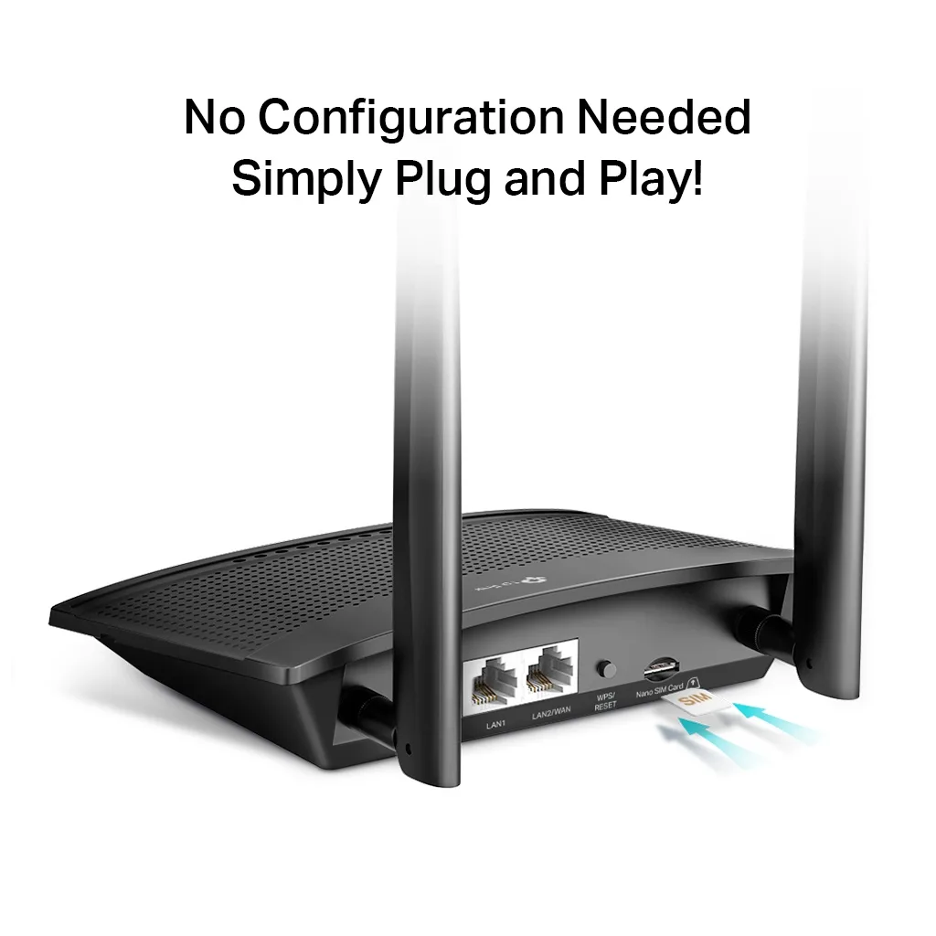 TP-LINK TL-MR100, 2Port, 300Mbps, 2,4Ghz Wifi, Masaüstü, LTE Micro Sim Kart Takılabilir 3G-4G Destekli Router