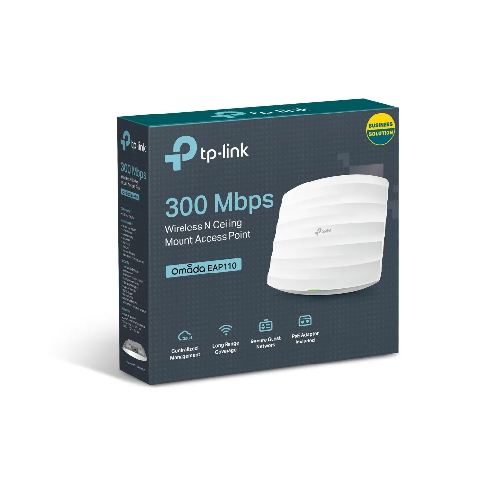 OMADA EAP110, 1Port Gigabit PoE, 300Mbps, 2,4Ghz, Pasif Poe, Tavan tipi Access Point