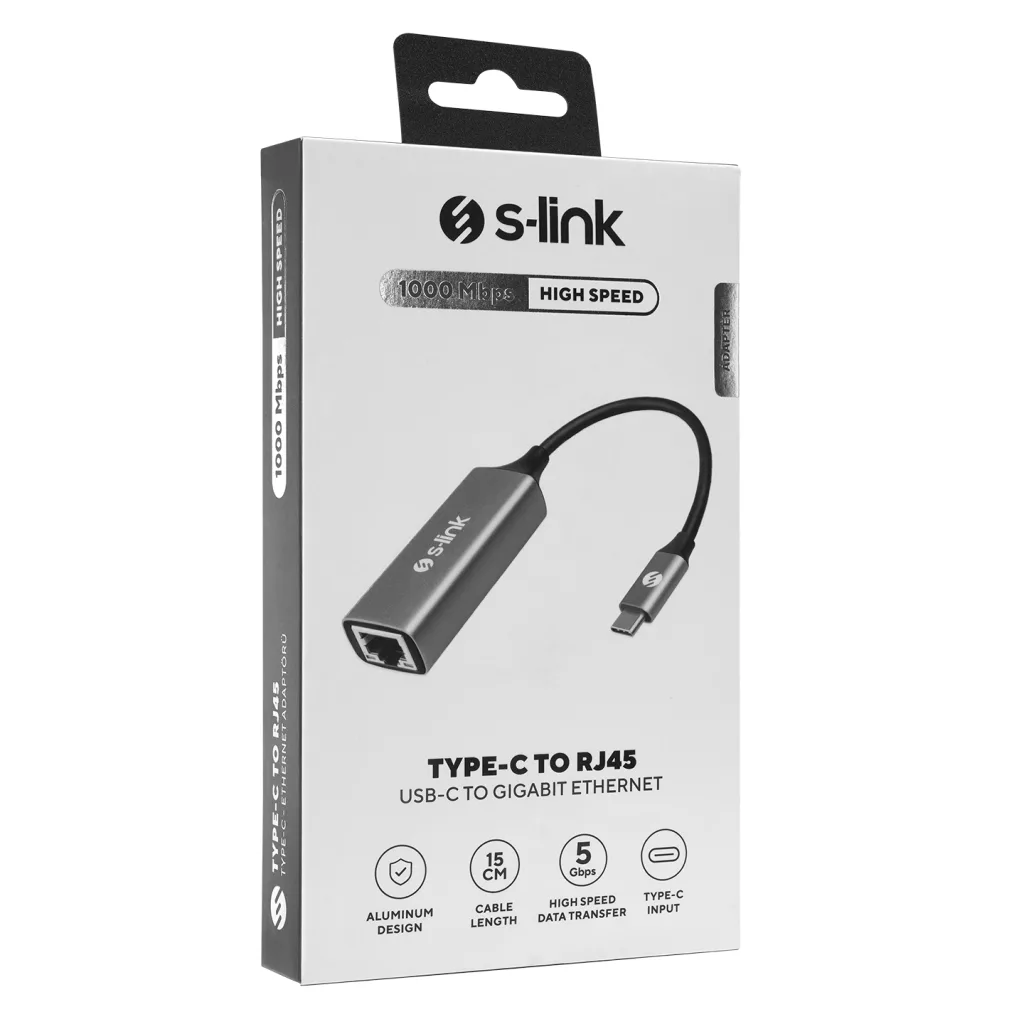 S-LINK SW-U336, GigaBit, Type-C to RJ45, Metal, Ethernet Kartı