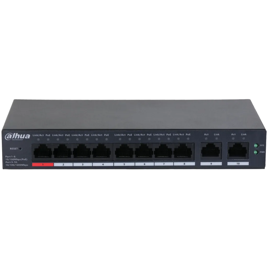 DAHUA CS4010-8ET-110, 8 Port, Megabit, PoE 110W, 2 Port Uplink, Cloud Yönetilebilir, Switch