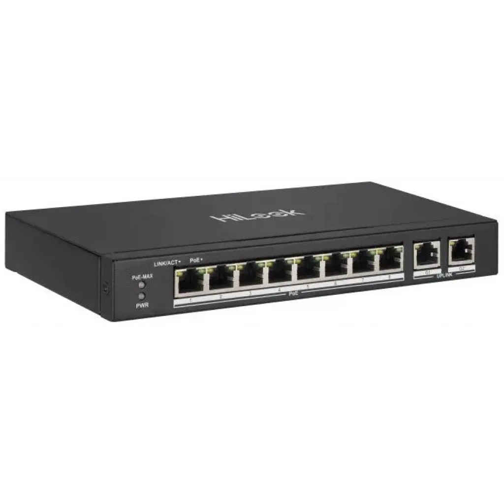HILOOK NS-0310P-60(B), 8Port, Megabit, PoE 60W, 2 Port Gigabit Uplink, Long Range 250Metre, Yönetilemez, Masaüstü Switch