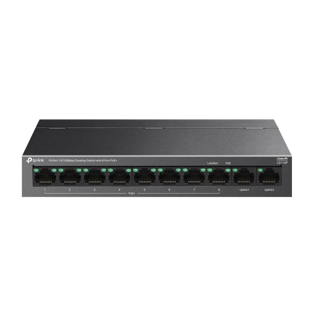 TP-LINK LS110P, Green Tech, 10 Port, MegaBit, 8 Port PoE+ 96W, Metal Kasa, Yönetilemez, Masaüstü Switch