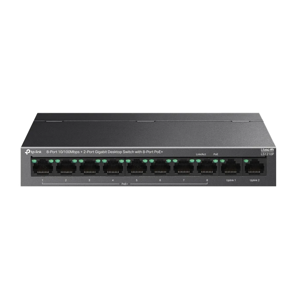 TP-LINK LS1210P, 8 Port Poe Megabit, 2 Port Gigabit, 96W, Yönetilemez Masaüstü Switch