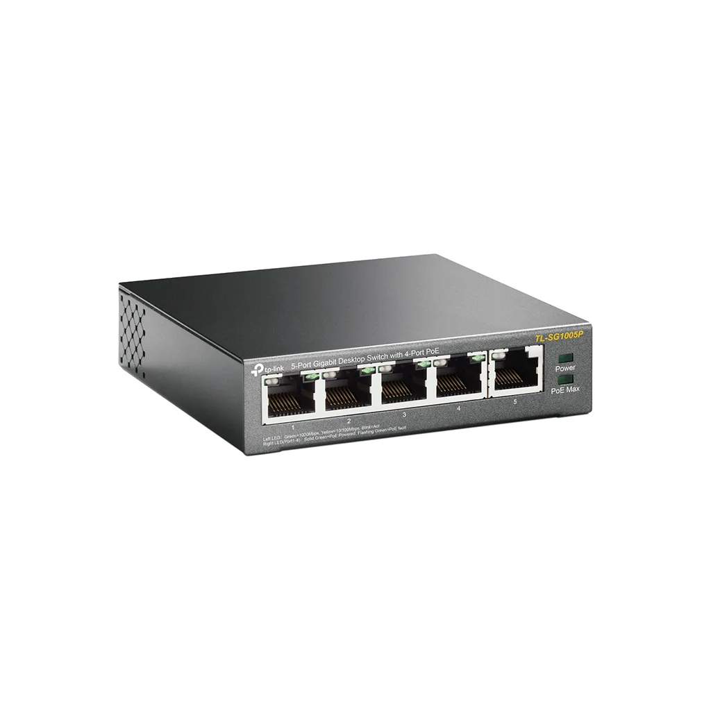 TP-LINK TL-SG1005P, 5 Port, GigaBit, 4 Port PoE 56W, Yönetilemez, Metal Kasa, Masaüstü Switch