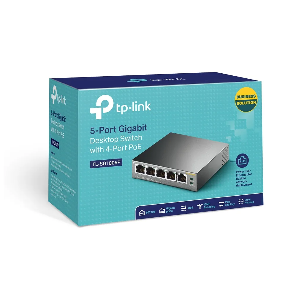 TP-LINK TL-SG1005P, 5 Port, GigaBit, 4 Port PoE 56W, Yönetilemez, Metal Kasa, Masaüstü Switch