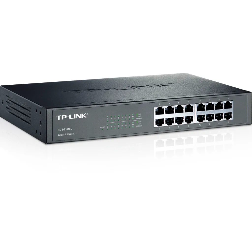 TP-LINK TL-SG1016D, 16 Port, GigaBit, Yönetilemez, Metal Kasa, Rackmount Switch