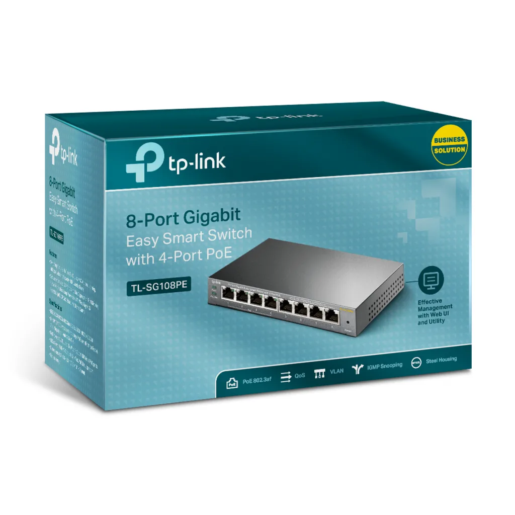 TP-LINK TL-SG108PE, 8 Port, GigaBit, 4 Port PoE 64W, Easy Smart, Yönetilebilir, Metal Kasa, Masaüstü Switch