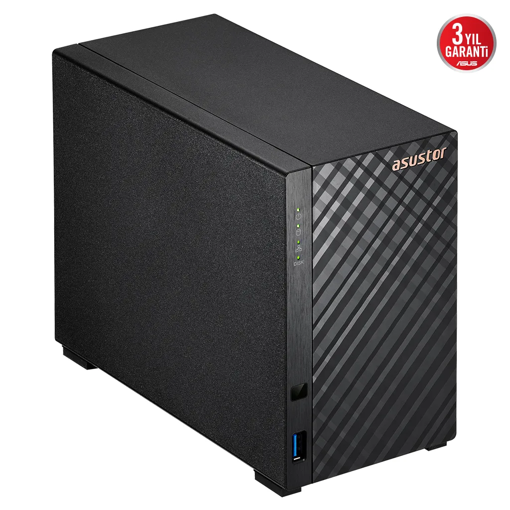 ASUSTOR AS1102TL, 1Gb DDR4 Ram, 2 Yuvalı (2x22TB Destek), 1x1GbE Network, USB 3.2, USB 2.0, Tower NAS (Yedekleme) Cihazı