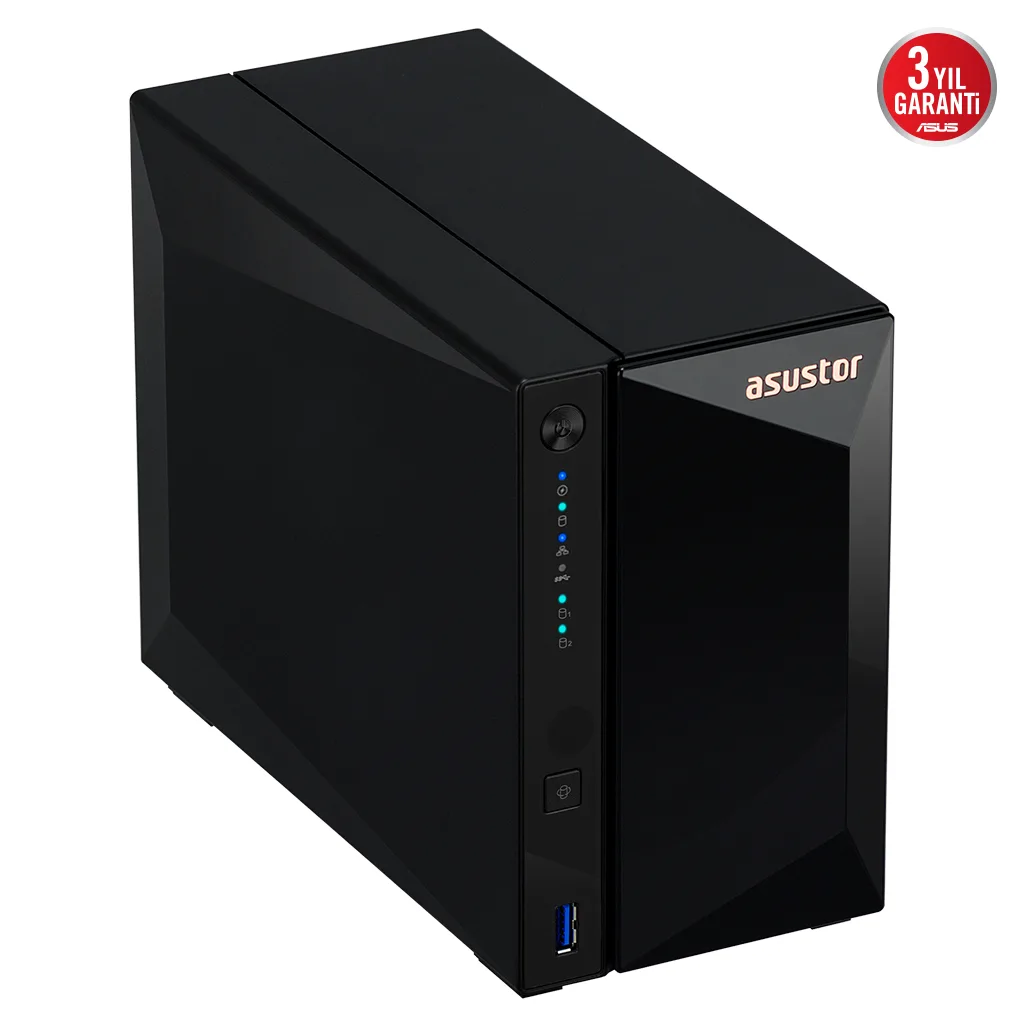 ASUSTOR AS3302T V2, 2Gb DDR4 Ram, 2 Yuvalı (2x20TB Destek), 1x2.5GbE Network, 3xUSB 3.2, Tower NAS (Yedekleme) Cihazı