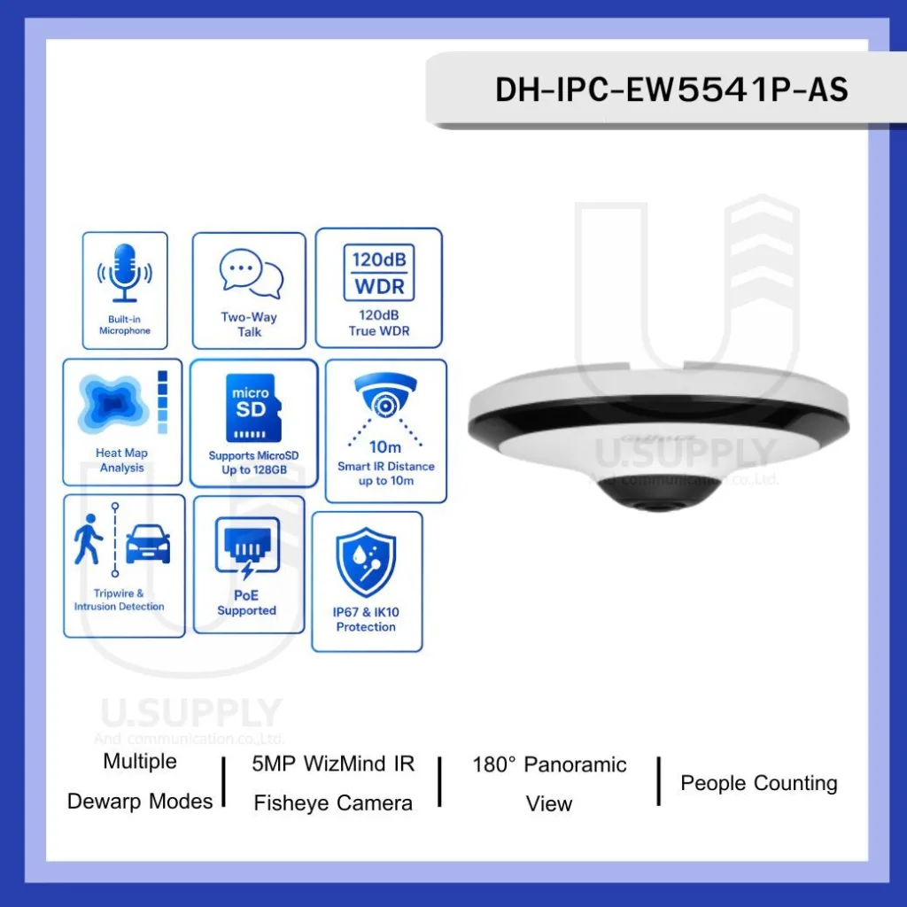 DAHUA IPC-EW5541-AS 5Mpix, 1,4mm Lens,H265+, IK10, IP67, Dahili Mikrofon, Sd Kart, Metal Kasa, Fisheye IP Kamera