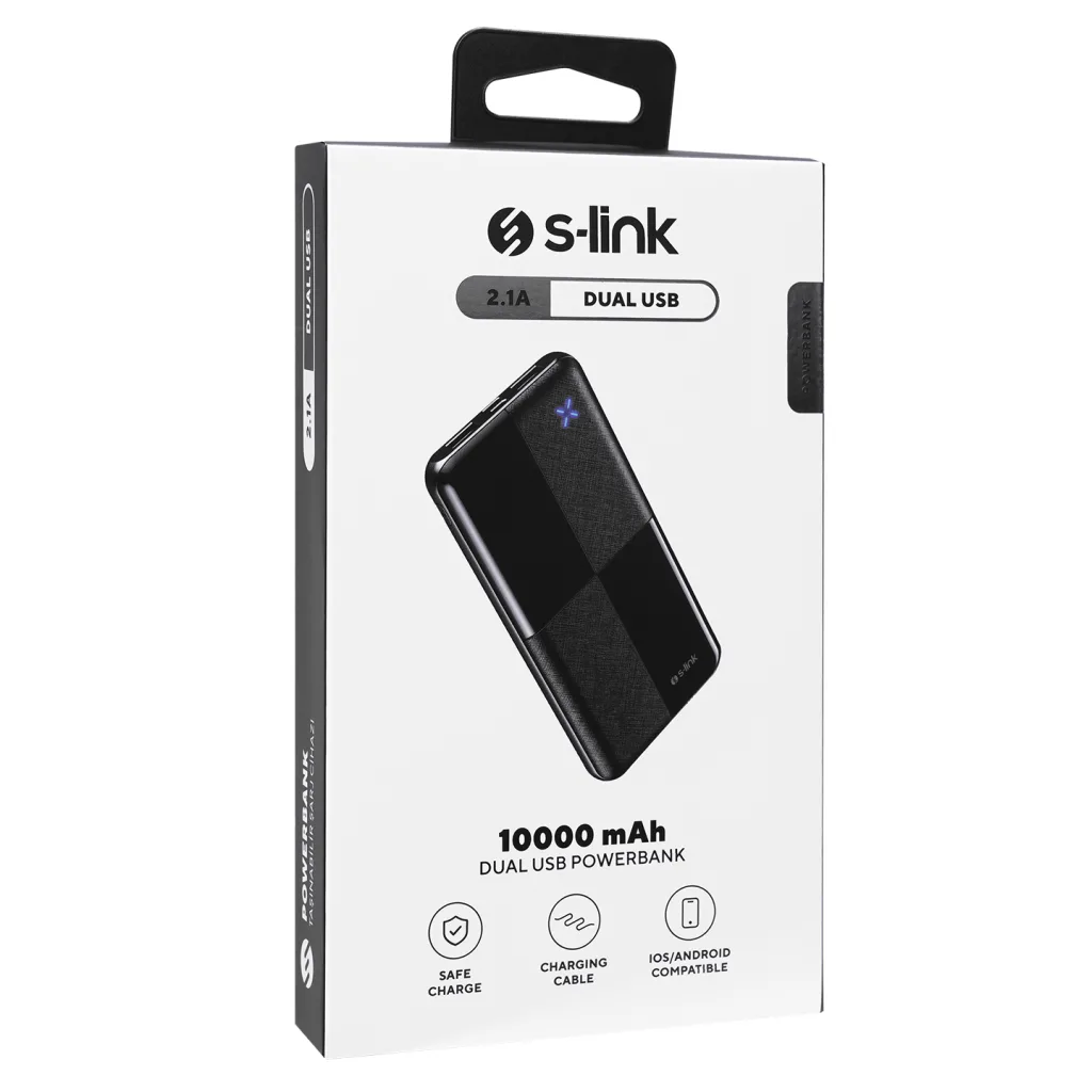 S-LINK IP-G12N, Siyah, 10.000mAh, 2xUSB, 1xMicro USB, 1xType-C, 4 LED Göstergeli, PowerBank