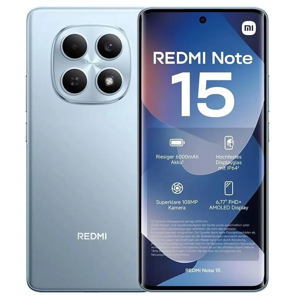 XIAOMI Redmi Note 15, Glacier Blue, 256GB, 8Gb Ram, 8 Çekirdek, 6,77inc Ekran, 20Mpix Ön, 108Mpix Arka Kamera, Türkiye G
